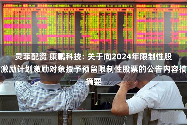 灵菲配资 康鹏科技: 关于向2024年限制性股票激励计划激励对象授予预留限制性股票的公告内容摘要